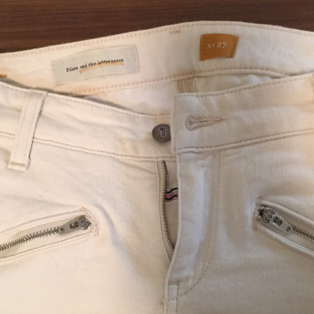 Cream white moto style jeans